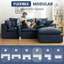 Canapé modulaire en forme de L Cloud, canapé modulaire 3 places avec 1 repose-pieds mobile à assise profonde et sans assemblage, bleu-223985688-223985695