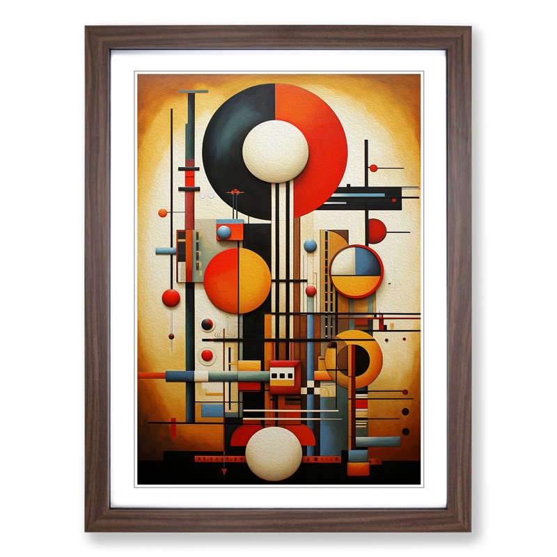 Bauhaus Art Deco - Single Picture Frame Print on Wood, Walnut Framed, 64cm H x 46cm W x 2cm D
