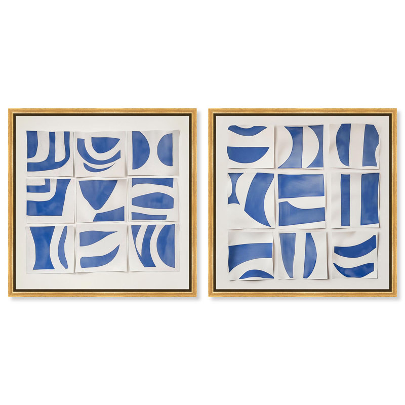 «Grids of Blue Harmony», reproduction d'art sur toile par Art Remedy, cadre doré, 20 x 20, H 21 po x l 21 po, Gold Frame