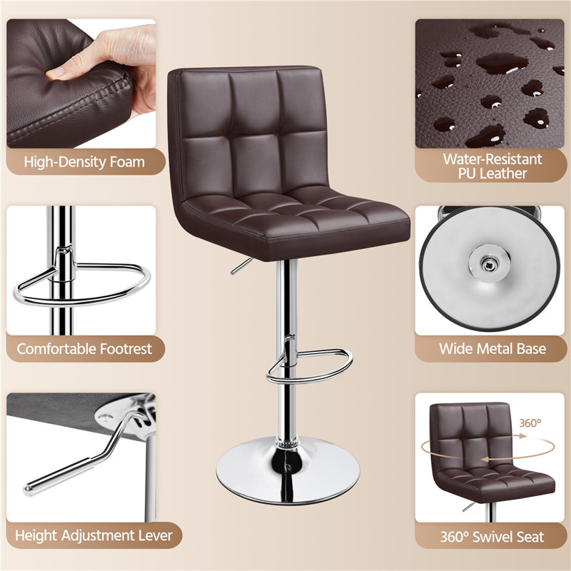 Chandresh Swivel Upholstered Adjustable Height Counter Stool with Metal Frame, Brown