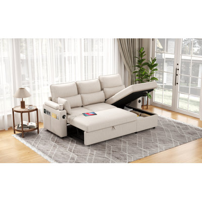 L-shaped Sectional Sofa Bed Pull Out Sleeper Couch With Storage Chaise