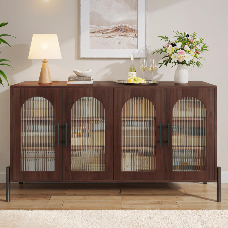 55" Walnut Sideboard Storage Cabinet with Adjustable Shelves