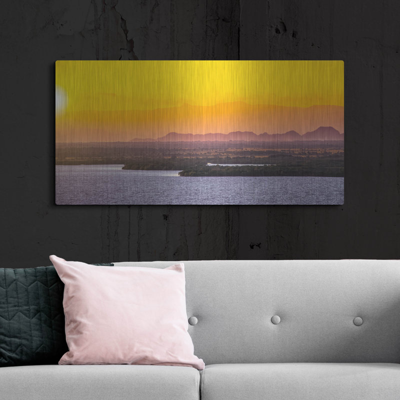 Art mural en métal «Iles au coucher du soleil» par Dovecove, H 24 po x l 48 po