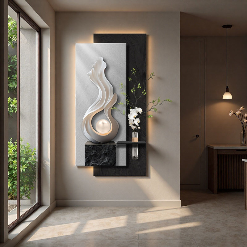 Art mural luxueux à DEL en grès, H 39,37 po x l 19,69 po x P 1,73 po