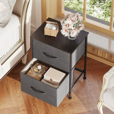 Nightstand with 2 Drawers, Small Bedroom Dresser and Bedside Table, End Table with Fabric Bins for Closet, Entryway, College Dorm by 17 Stories