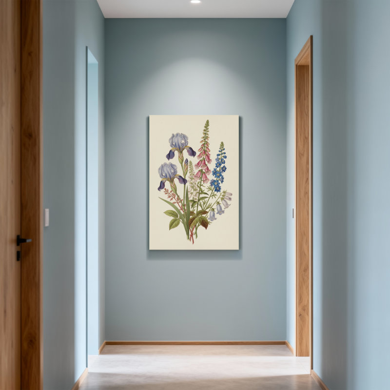 Arrangement floral de plantes et de fleurs avec iris et delphinium, H 36 po x l 24 po