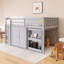 Lit mezzanine simple à structure en bois avec armoire de rangement, tiroir et bureau coulissant-567385165