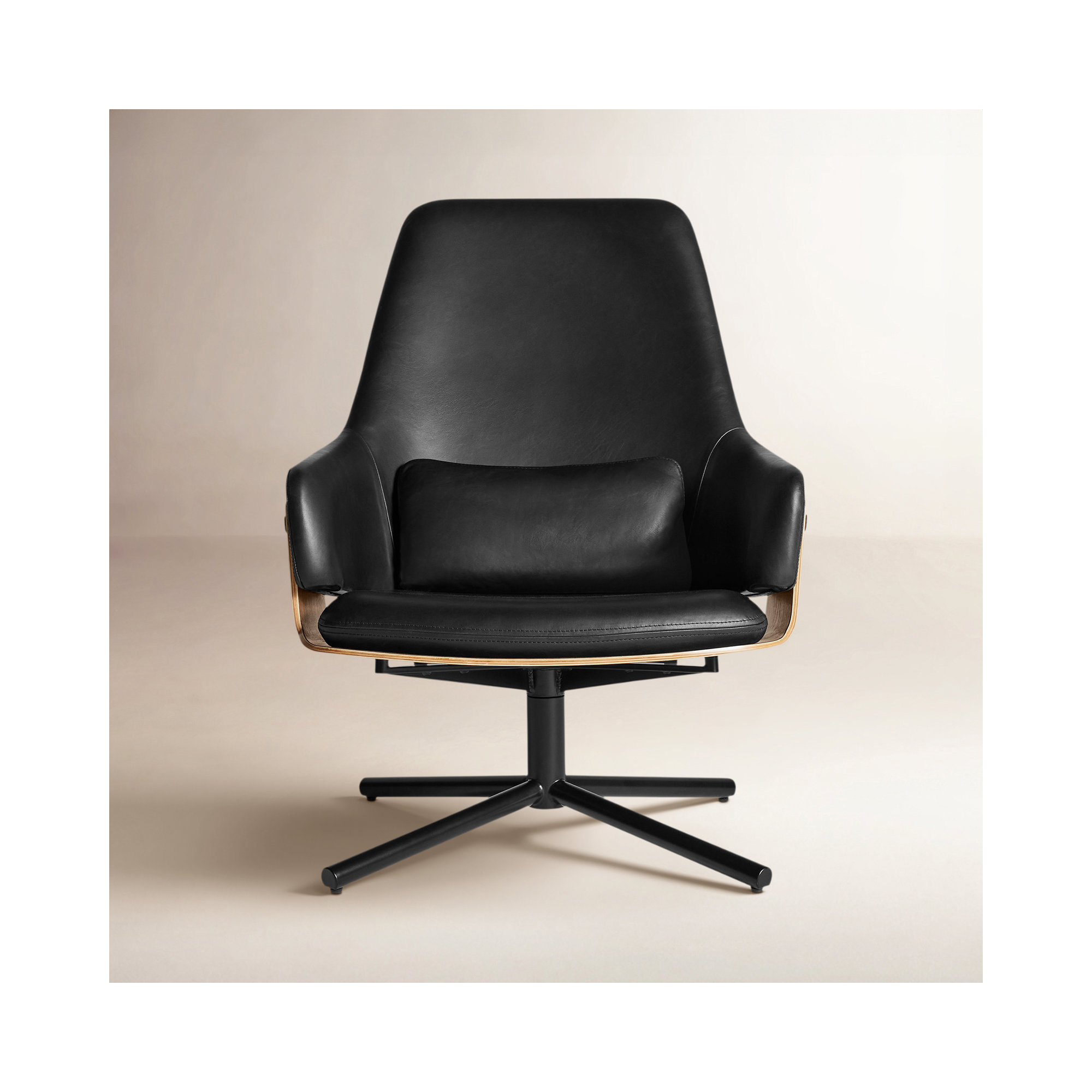 Lock Upholstered Swivel Accent Chair, Onyx Leather, Black