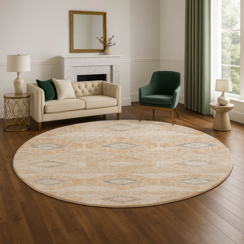 Premium Machine Washable Xamiera AMF1857 Aztec Rug, Round 8'