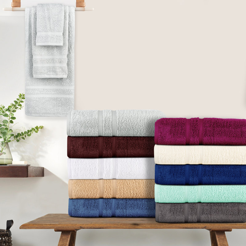 Bibb Home 18 Pc Zero Twist Standard Cotton Towel Set (9 colors available), Raspberry