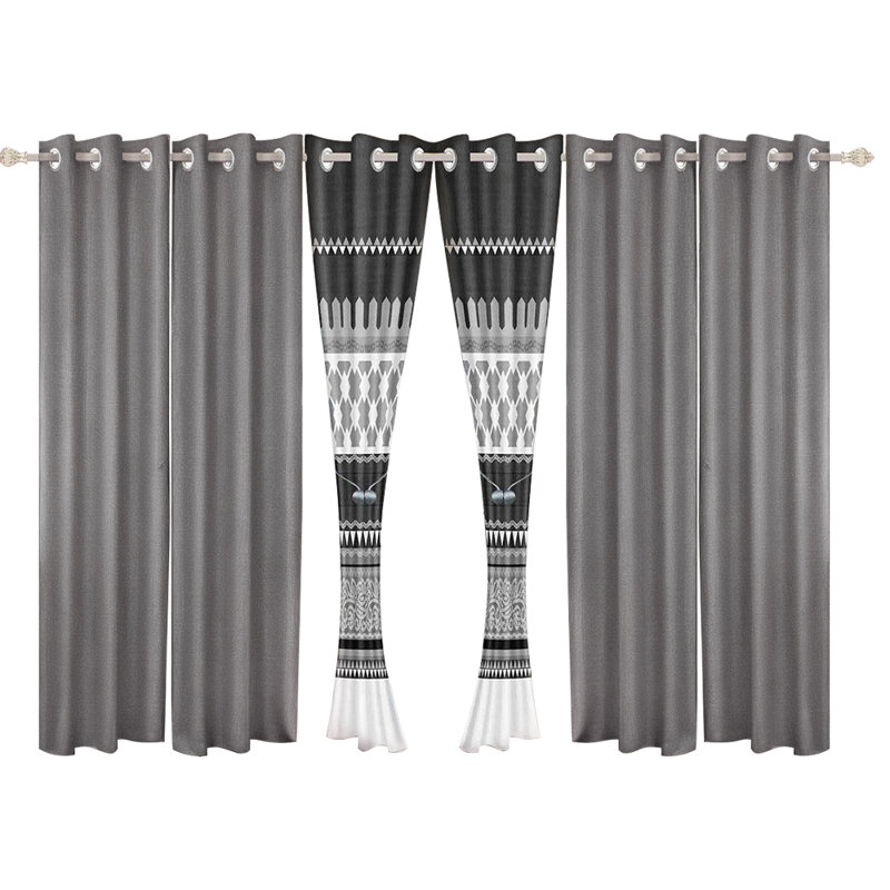Ensemble de 6 rideaux transparents à motif tribal gris (38 x 84 po) - Microfibre filtrant la lumière avec œillets