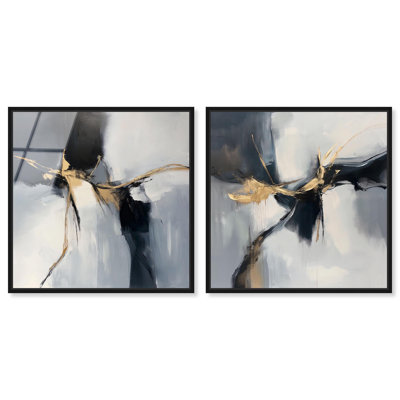 «Golden Luxe Living Room Glam», ensemble d'art mural abstrait en verre acrylique ultrabrillant encadré par Art Remedy, cadre noir, 24 x 24