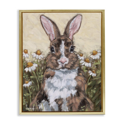 Portrait de lapin avec cadre flottant marguerites, design par Sara G. Designs
