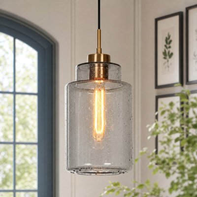  1-Light Modern Farmhouse Kitchen Island Pendant with Seeded Glass(1-Set)