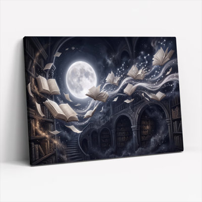 Ensemble de 1 tableau sur toile « Bibliothèque au clair de lune »