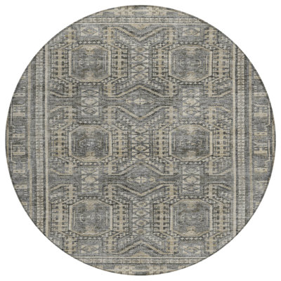 Machine Washable Indoor/Outdoor Xhevrie Pewter Rug