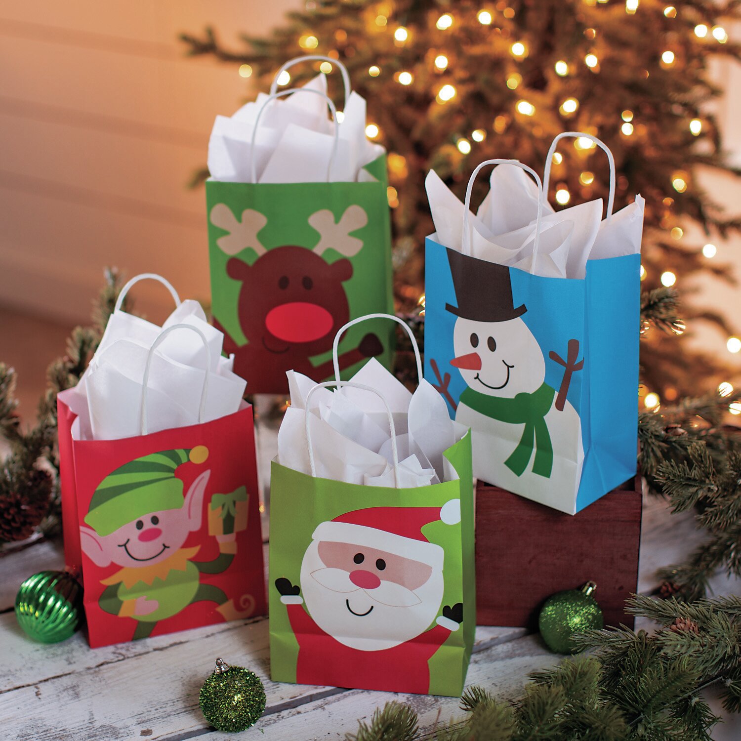 Wrapables Non-Woven Christmas Holiday Drawstring Gift Bags for Party F