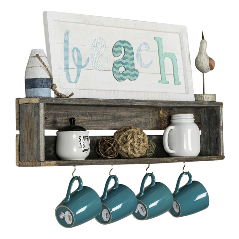 Brashears Pine Accent Shelf with Hooks, Natural