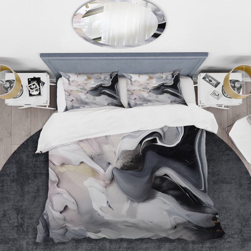Twin White and Gray Abstract Marble Microfiber Duvet Cover Set