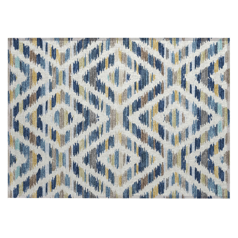Machine Washable Indoor/Outdoor Chantille Tribal Rug, 1'8" x 2'6", Navy