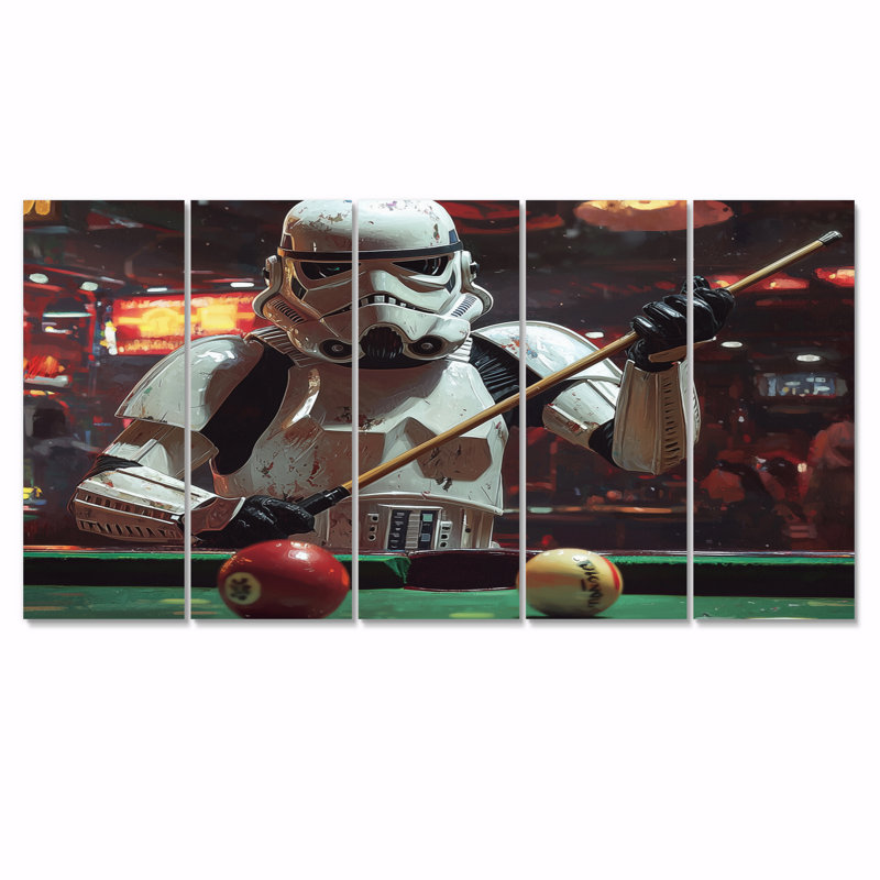 «White Stormtrooper jouer au billard IV», ensemble d'art mural billard, H 28 po x l 60 po