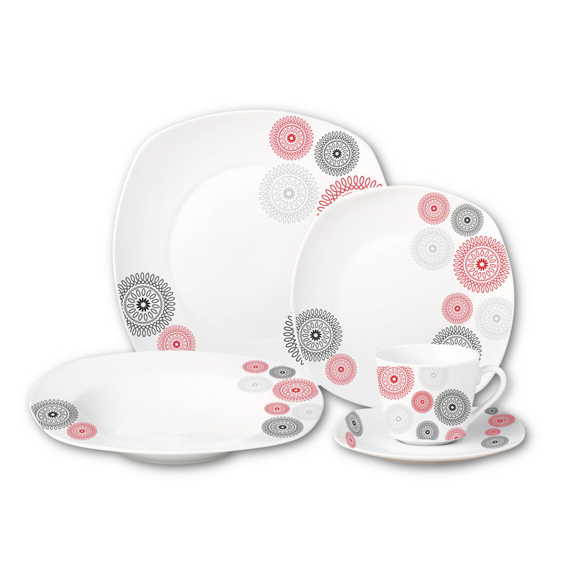 Service de table en porcelaine 20 pièces, service pour 4 20 pièces, Gris / Rose