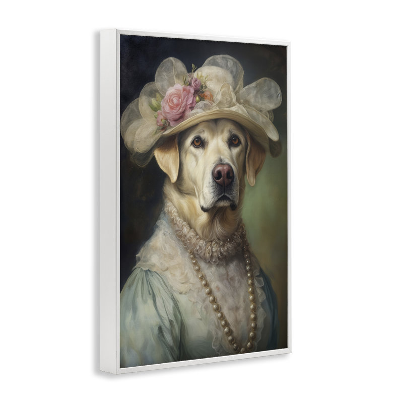 Giclée encadrée Labrador jaune élégante, design par Wumples, H 18 po x l 12 po, Estampe numérique encadrée blanc bord de mer