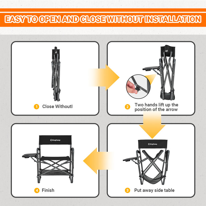Black Steel Frame Foldable Director Chair with Side Table
