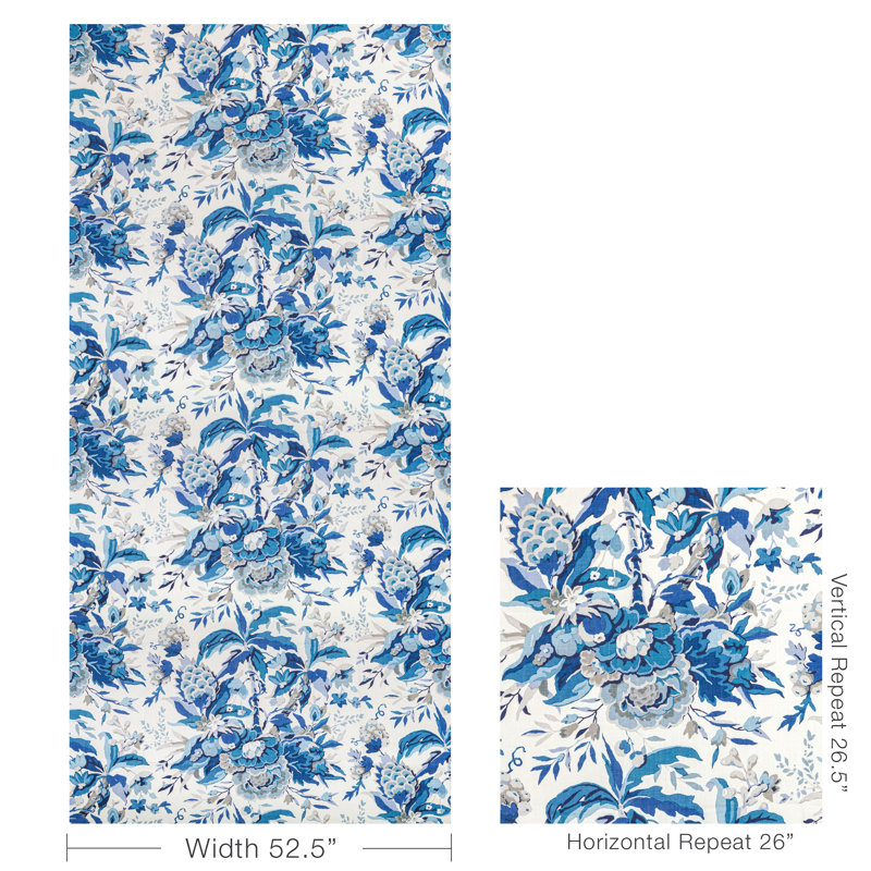 Majorelle Horseshoe Bay 100% Linen Fabric, Blue/Ivory