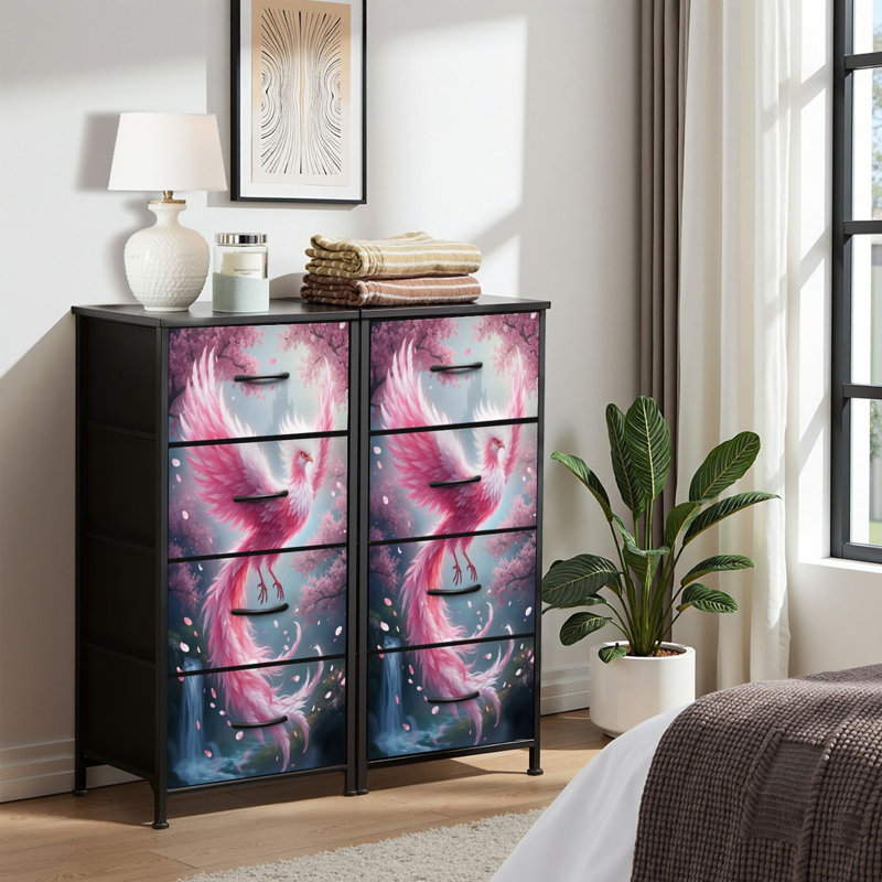 4 Drawer Dresser for Bedroom, Narrow Chest of Drawers, Wooden Top and Study Iron Frame 18"x37.5"-(WxH)