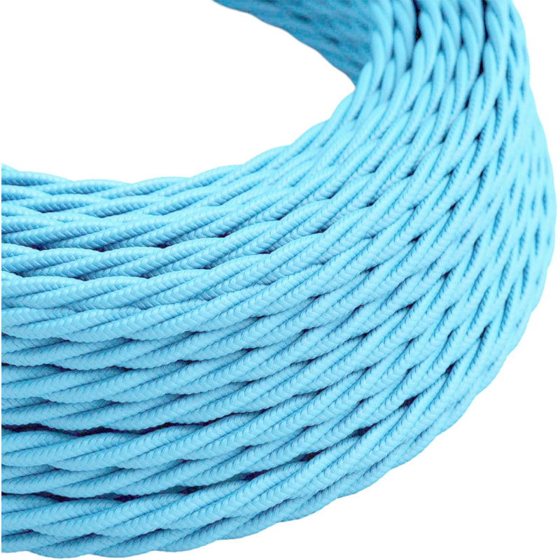 Harber 2Core Twisted Vintage Coloured 0.75Mm Braided Fabric Flexible Electrical UK Lighting Wire Cable, Light Blue