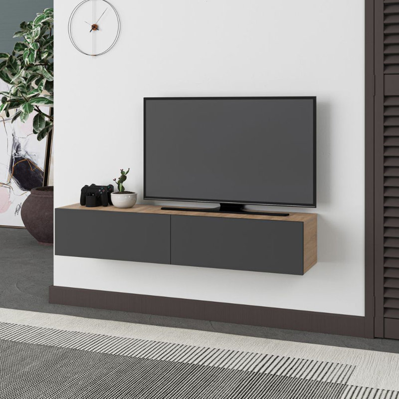 Bowning Wall-Mounted TV Stand for TVs Up to 42 Inches Stylish and Functional Entertainment Unit, Oak/Anthracite