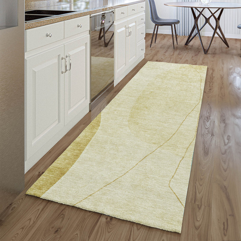 Premium Machine Washable Prisco Gold Rug, Runner 2'3" x 7'6"