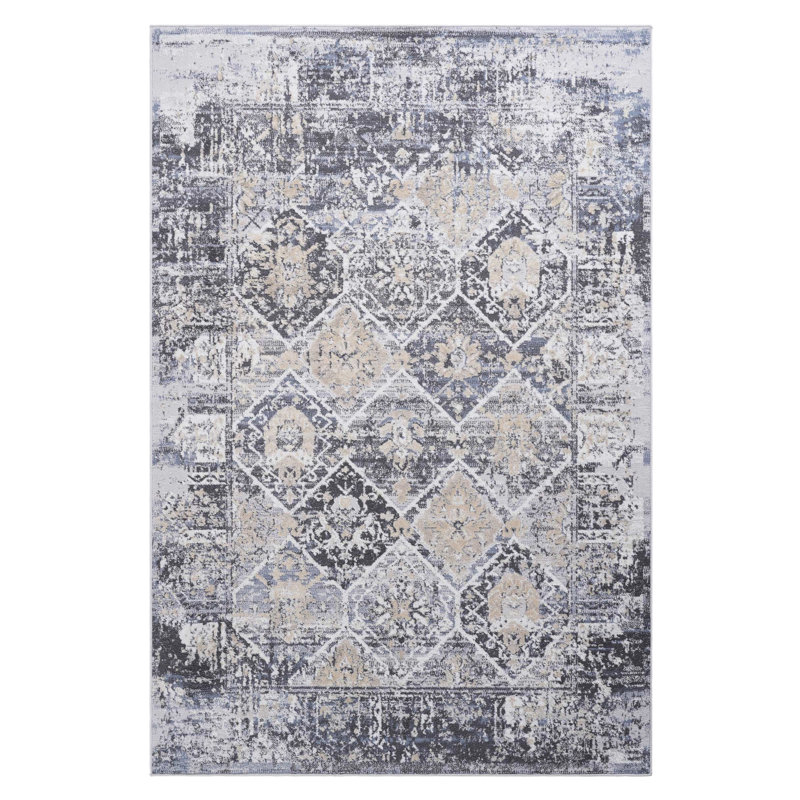 5X7 Loom & Area Rug, Grey/Blue, For Bedroom, Stain-, Non-Shedding, Fade Nursery, Mite
