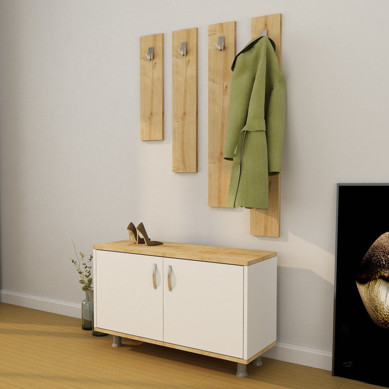 Meuble de couloir moderne avec support suspendu polyvalent, chêne et blanc, 39,4 x 19,7 x 13,8 pouces | 100% panneau de particules enduit de mélamine, épaisseur: 0,7 pouce | Solution de rangement élégante pour les entrées, design durable et fonctionnel