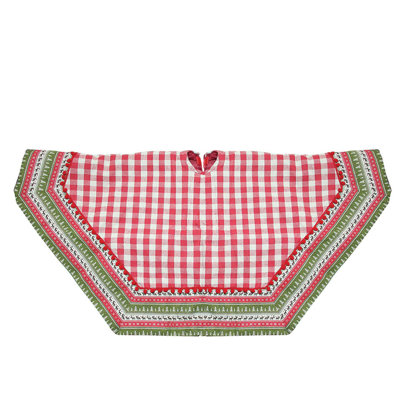 Jupe d'arbre de Noël à motif écossais rouge et blanc 50 "avec bordure Wood Fair Fair Isle