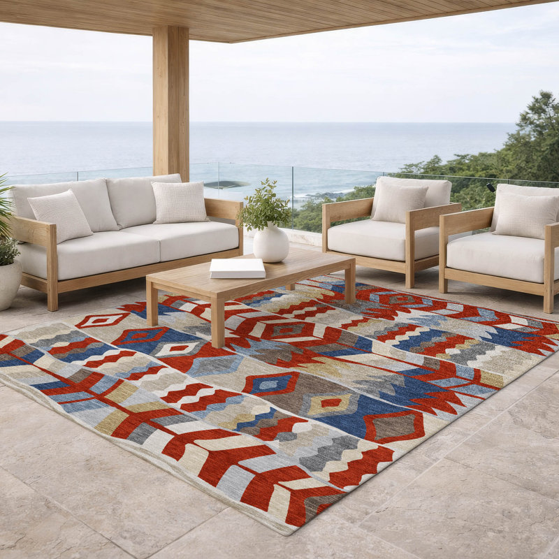 Machine Washable Indoor/Outdoor Chantille ACN2844 Lodge Rug, Red, 9' x 12'