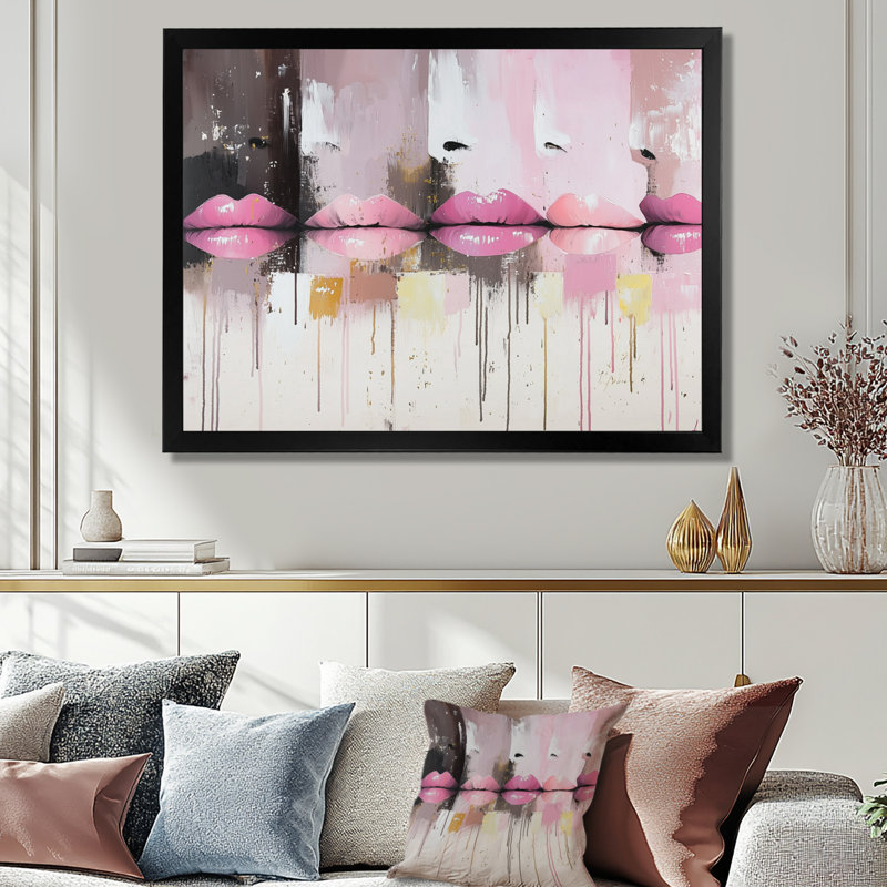 Décoration murale Pop Art Pink Lips - Fashion Lips, H 12 po x l 20 po, Reproduction encadrée d'une seule photo sans pass