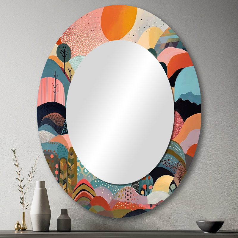 Pellie rose bleu Minimalims Explosion - miroir minimaliste, miroir mural décoratif moderne, impression d'art en métal, Ovale