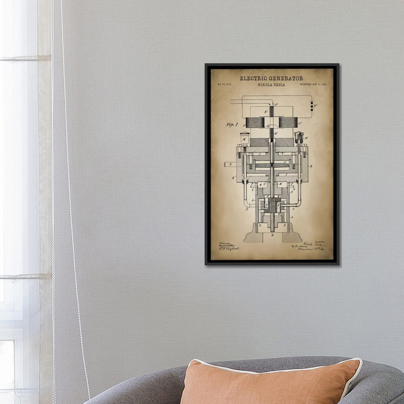 «Tesla Electric Generator», impression sur toile, H 26 po x l 18 po x P 1,5 po, Toile avec cadre noir, Pas de tapis