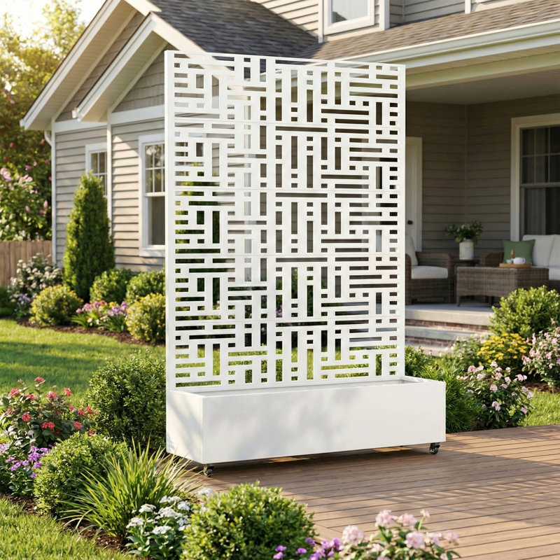 Boîte à fleurs en métal avec treillis Abraham, Blanc, H 72 po x l 47 po x P 16 po