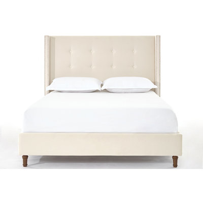 Peyton Upholstered Queen Bed / 54" High Headboard / Traditional Hand Buttoned Tufting / Nailhead Trim Wingback / No Box Spring Needed / Easy Assembly