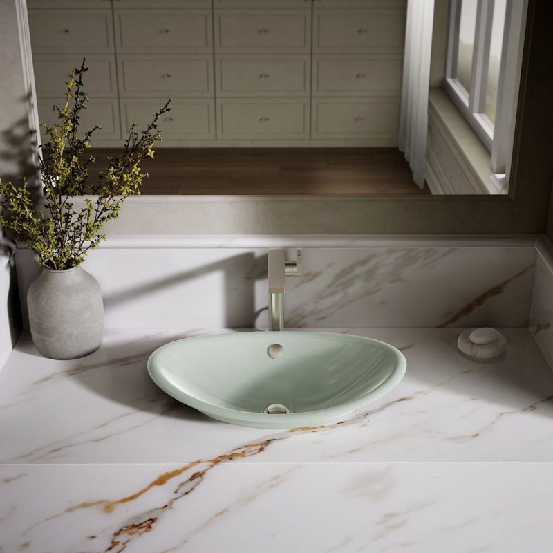 Iron Plains Metal Oval Vessel Bathroom Sink with Overflow, Aspen Green