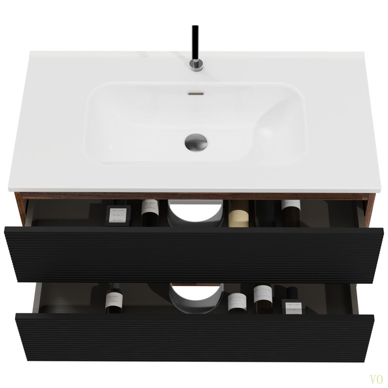 Meuble-lavabo mural 36 po avec lavabo intégré en céramique avec trop-plein, grand meuble-lavabo flottant avec rangement pour salle de bain moderne, KD