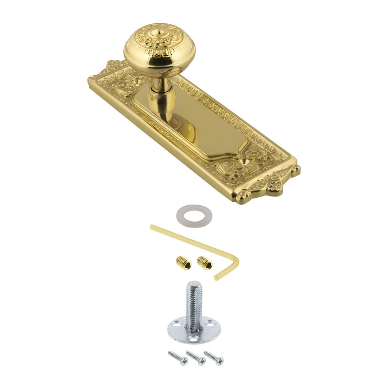 Egg & Dart Plate with Egg & Dart Door Knob, Unlacquered Brass
