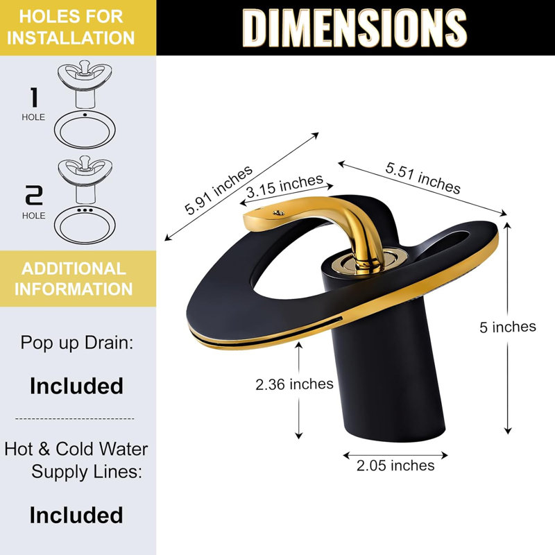 Black & Gold Swan-Style Waterfall Vessel Sink Faucet – Heart-Shaped Single-Handle Brass Bathroom Tap for 1-Hole Vanity Sinks