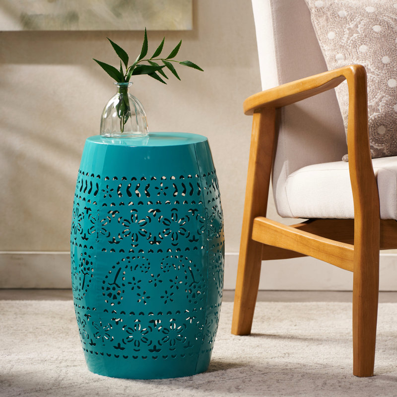 Table d'appoint moderne bleu sarcelle avec dentelle, 11,92 po x 11,92 po x 18,47 po, table décorative sans assemblage