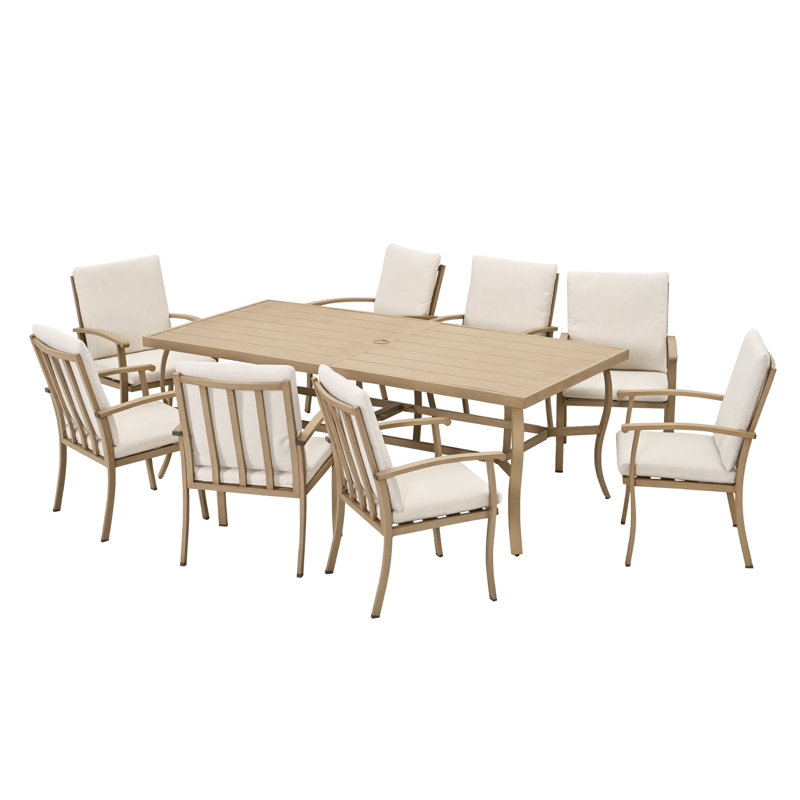 Ensemble de salle à manger rectangulaire en aluminium avec coussins Calluna Willesden, Beige, 8