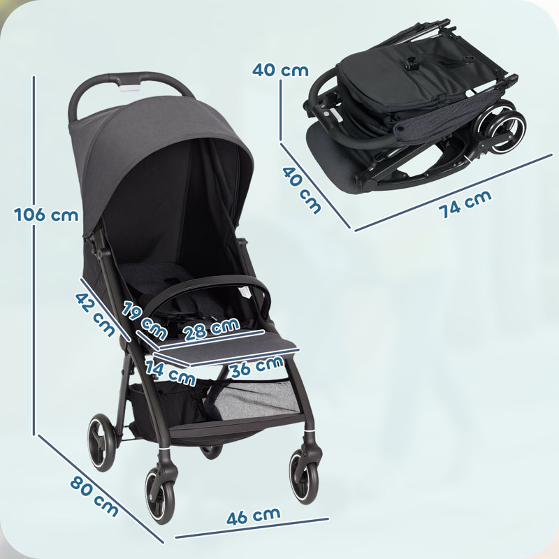 AIYAPLAY Baby Pushchair Foldable Adjustable Birth-3 Years 15kg, Dark Grey