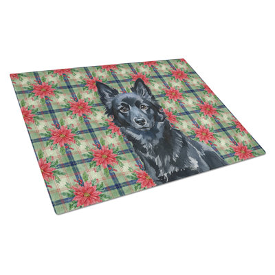 Schipperke Christmas PoinsettIas Glass Cutting Board